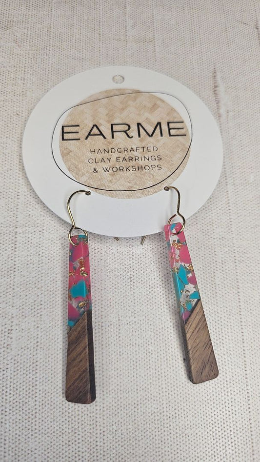 Pink/Blue Resin/Wood Earring NEW