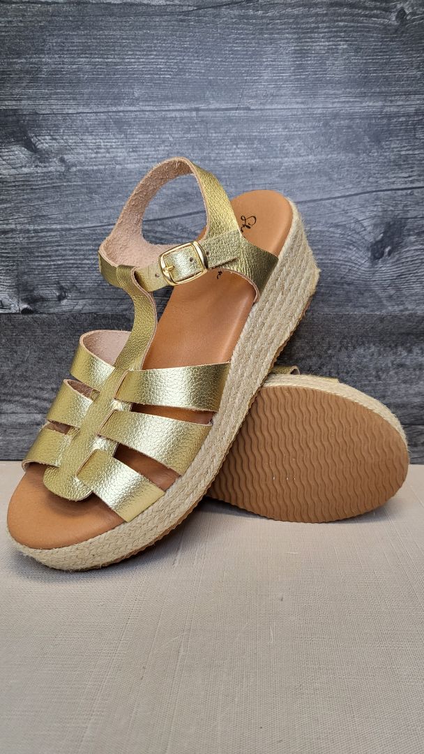 Shelly Shen Gold Espadrille Wedge (41)