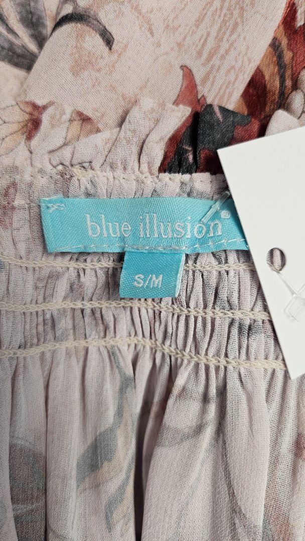 Blue Illusion Floral Floaty Blouse (12-14)