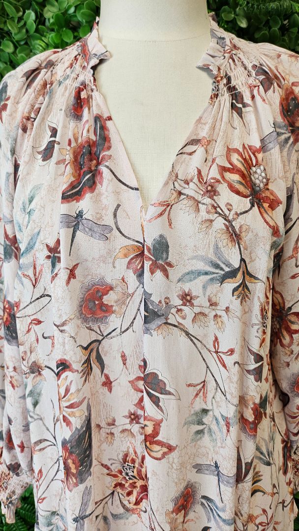 Blue Illusion Floral Floaty Blouse (12-14)