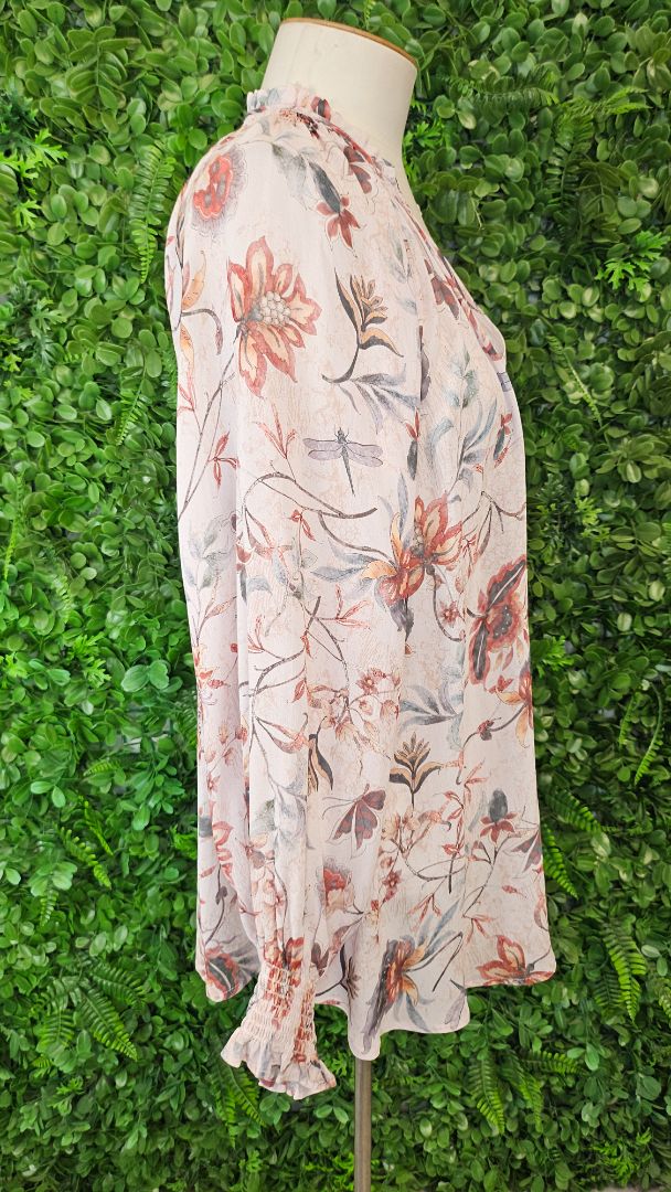 Blue Illusion Floral Floaty Blouse (12-14)