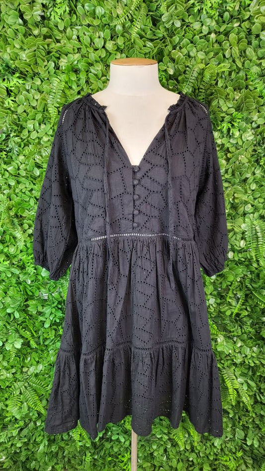 Among The Brave Black Broderie Dress (8-10)