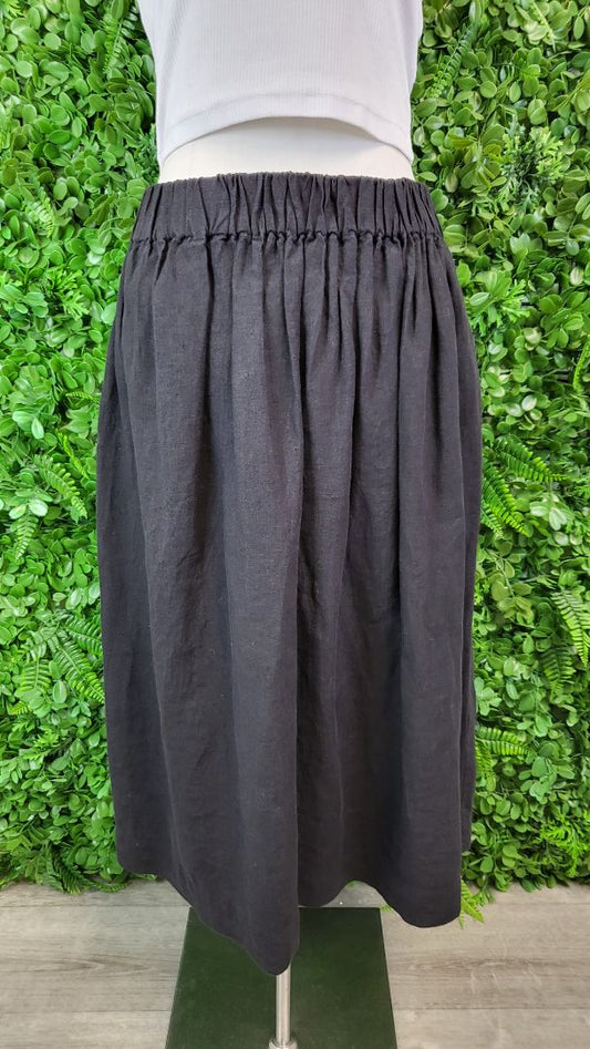 17 Blonde Black Linen Midi Skirt (16)