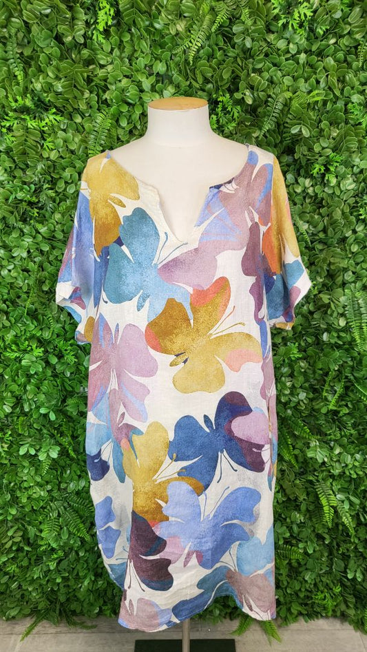ES Italy Butterfly Print Linen Shift Dress (18)