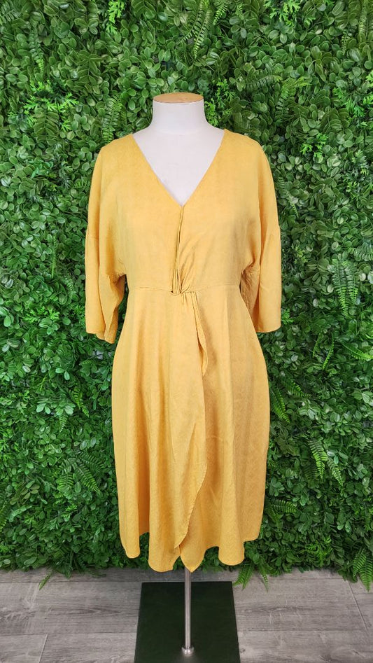 Tuesday Yellow Faux Wrap Dress (8)