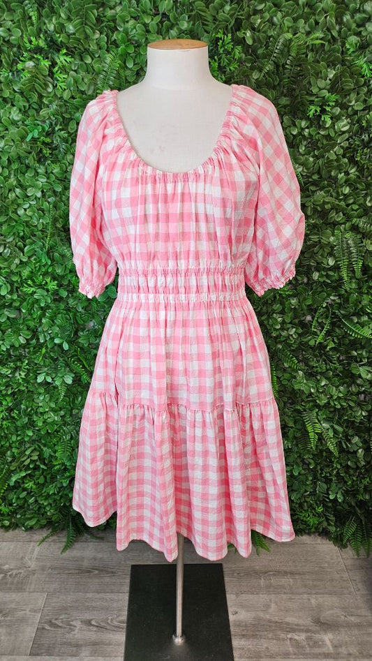 Feather+Noise Pink Gingham Tier Sun Dress (12)
