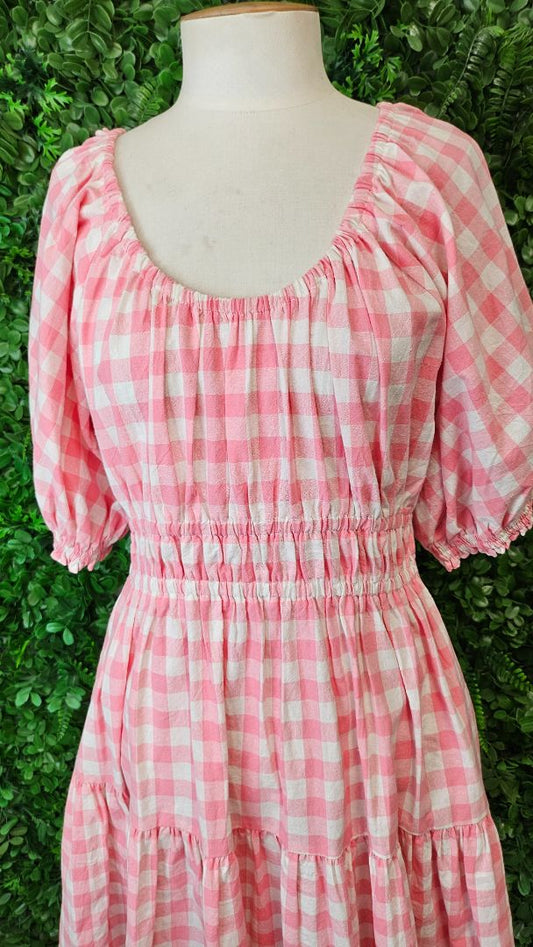 Feather+Noise Pink Gingham Tier Sun Dress (12)