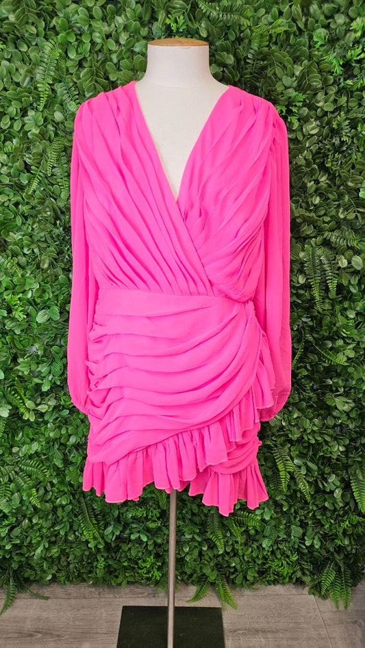 Showpo Fluro Pink Balloon Sleeve Mini Dress BNWT (16)