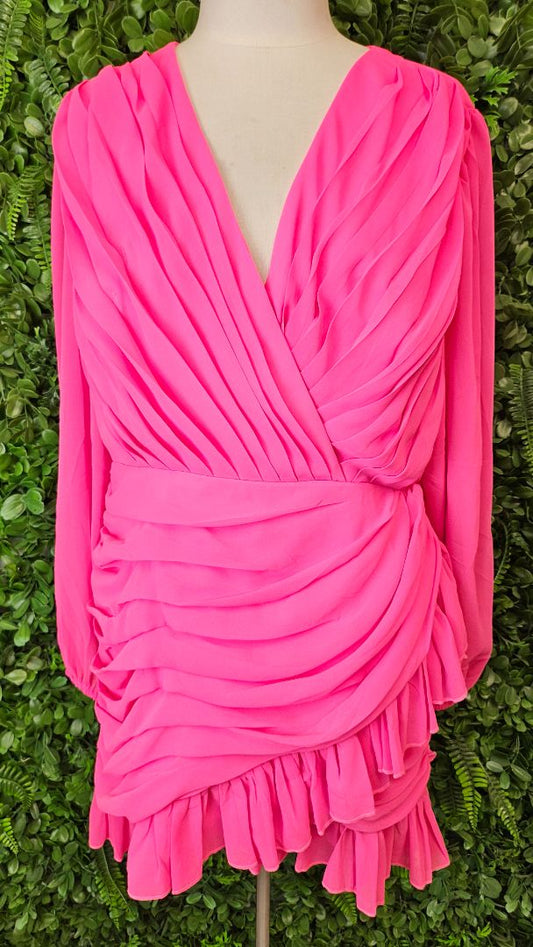 Showpo Fluro Pink Balloon Sleeve Mini Dress BNWT (16)