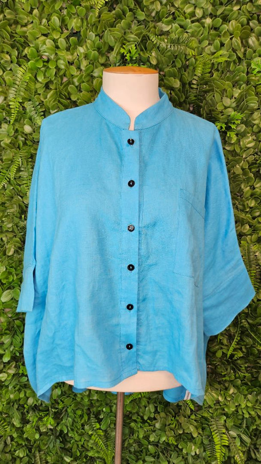 Deanne Hobbs Blue Linen Shirt (14-16)
