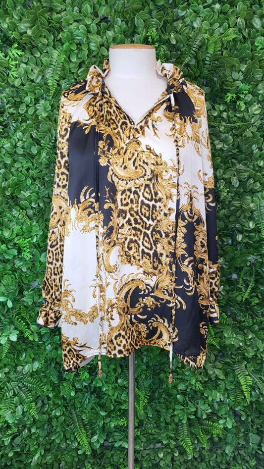 Jeff Gallano Print Frill Neck Blouse (10-12)