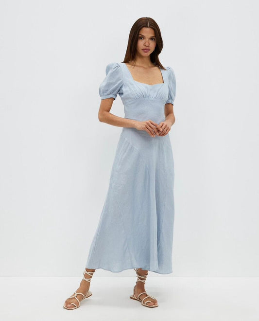 Aere Light Dusky Blue Linen Dress (6-8)