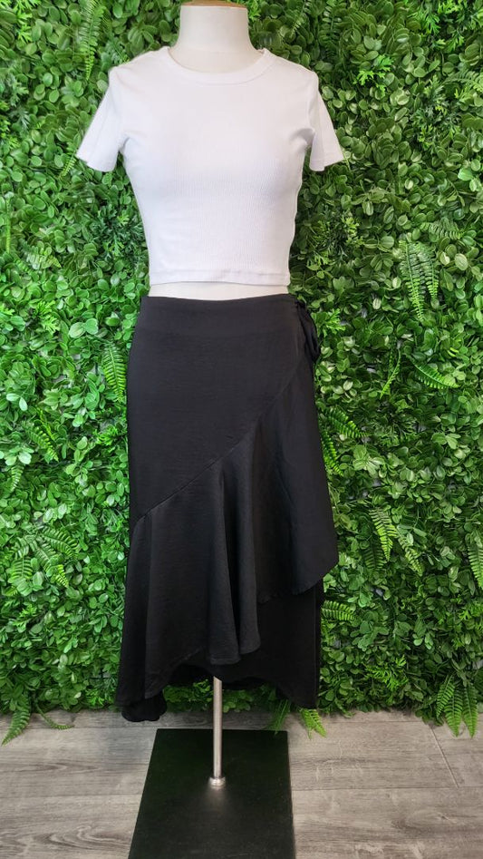 Gloss by Shine On Black Sateen Wrap Skirt (16)