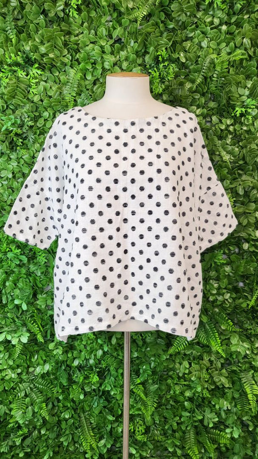 Naturals by O&J Black & White Linen Blend Top (12-14)