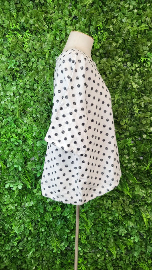 Naturals by O&J Black & White Linen Blend Top (12-14)