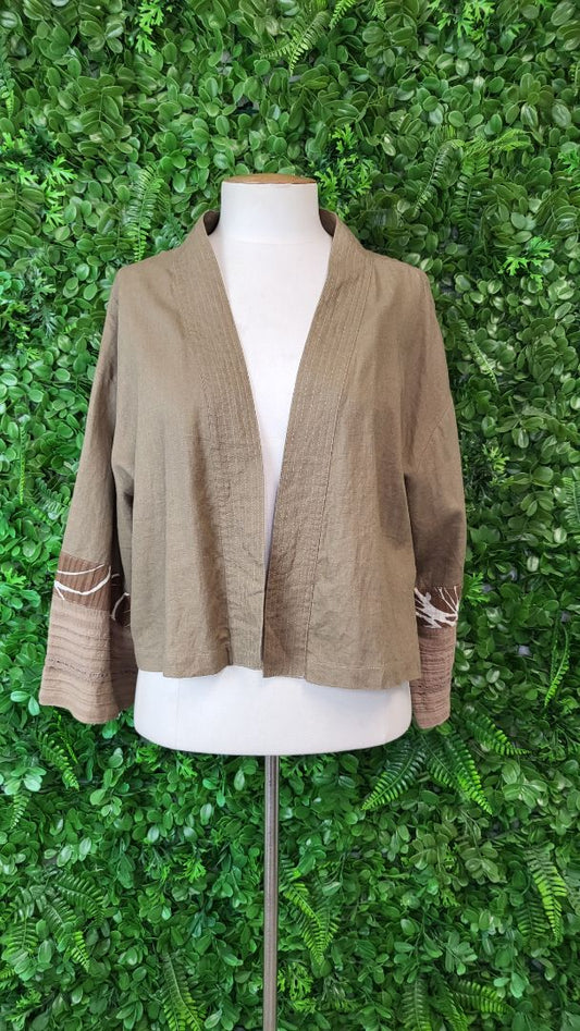 Jacques Ruc Brown Linen Crop Jacket (14-16)