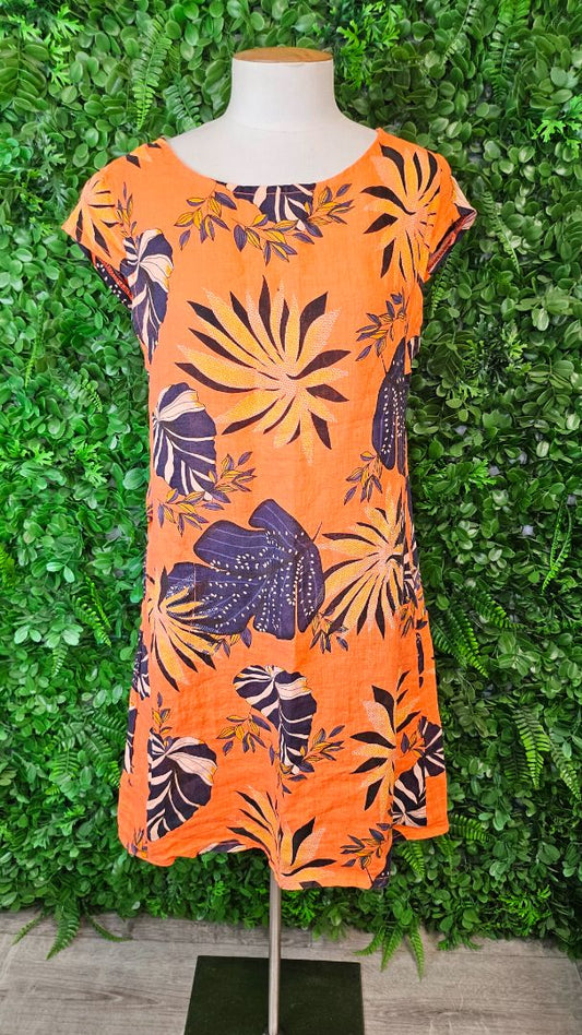 Helga May Orange Print Linen Dress BNWT (10)