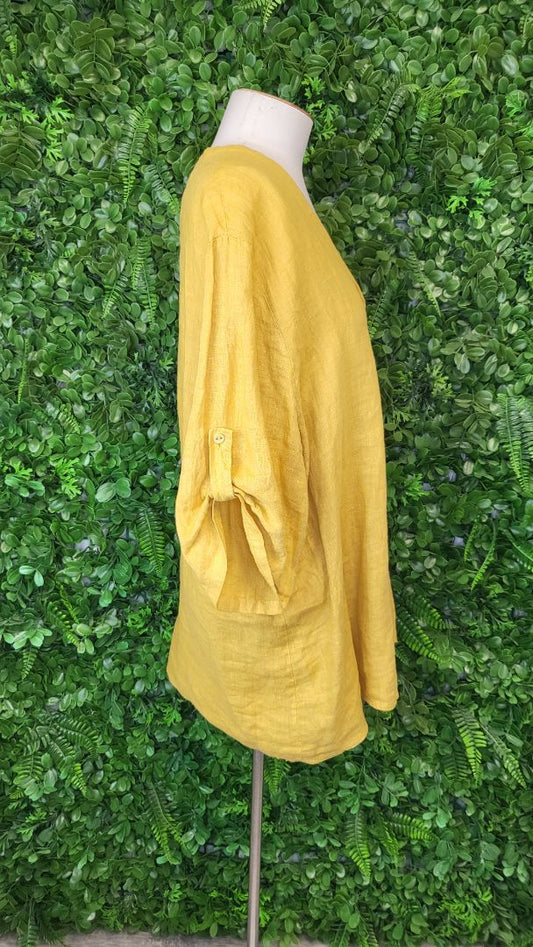 Made In Italy Mustard Linen Tunic Top (16)