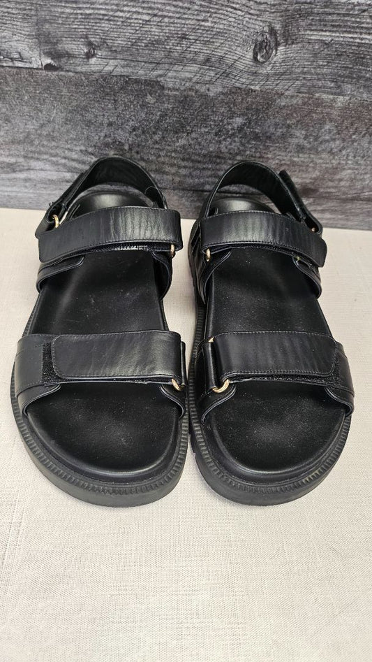 Seed Black Leather Sandals (40)