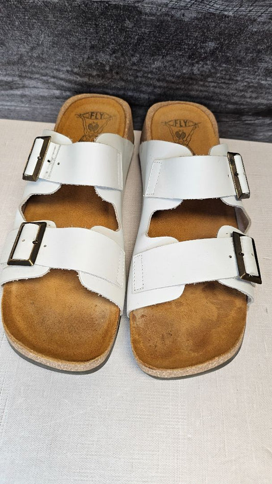 Fly London White Leather Sandals (40)