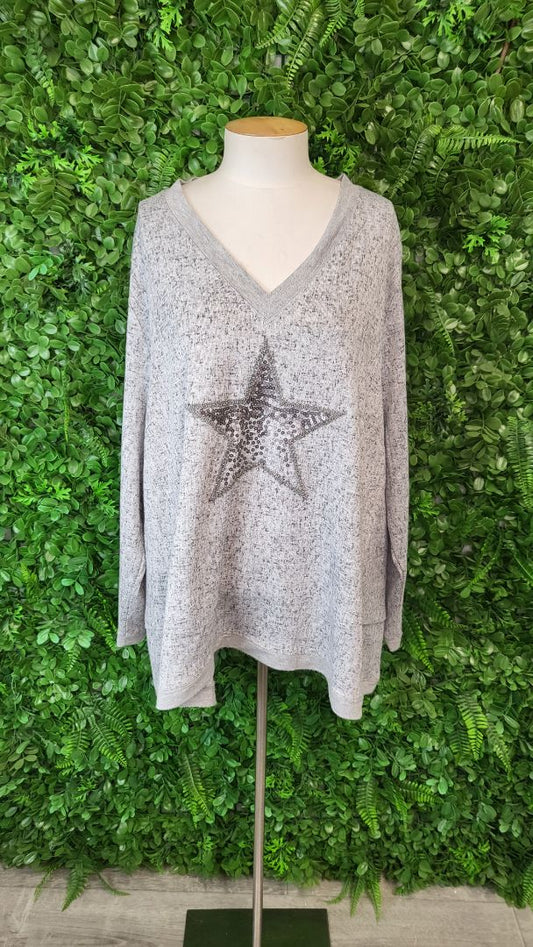 TS Marle Grey Sequin Star Top (22-24)