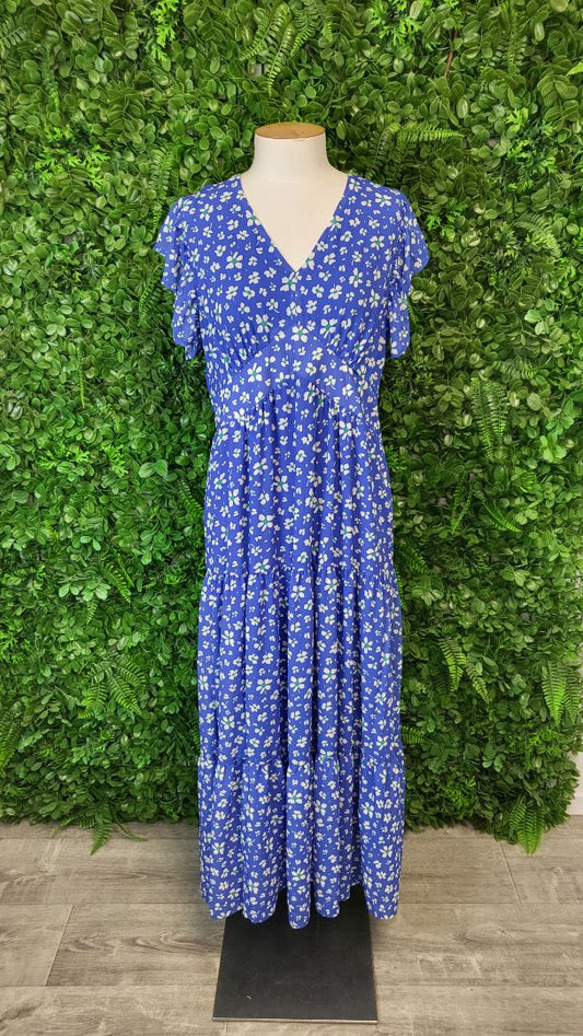 Memo Blue Floral V Detail Ruffle Dress BNWT (12)