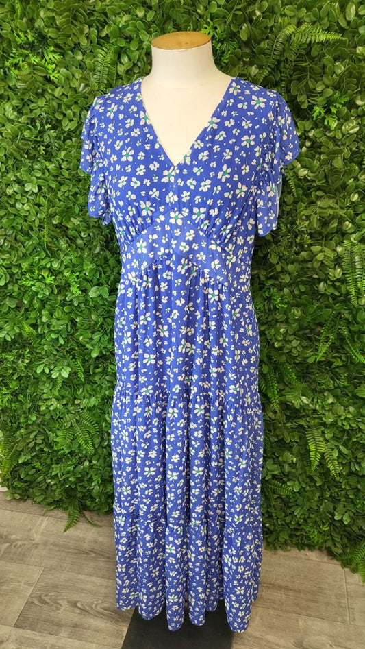 Memo Blue Floral V Detail Ruffle Dress BNWT (12)