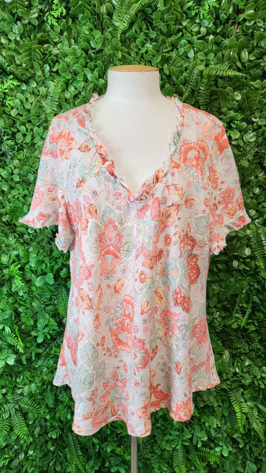 Madly Sweetly Print Linen Bias Cut Top (12)