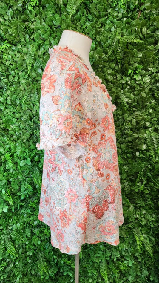 Madly Sweetly Print Linen Bias Cut Top (12)