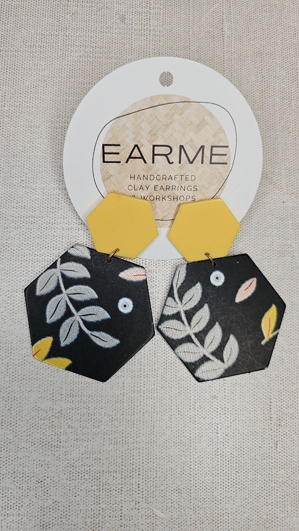 Earme Black Hexagonal Earrings BNWT