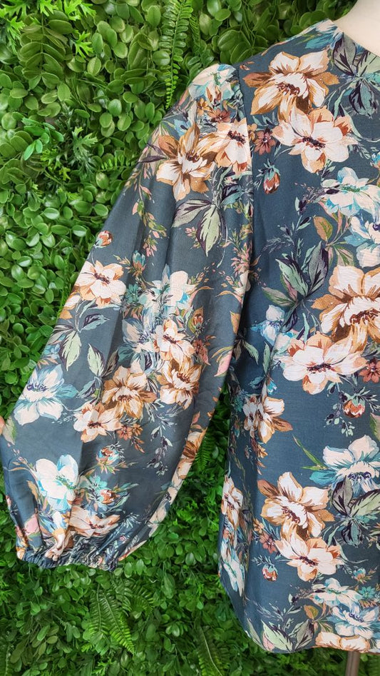Portmans Teal Floral Tops (10-12)