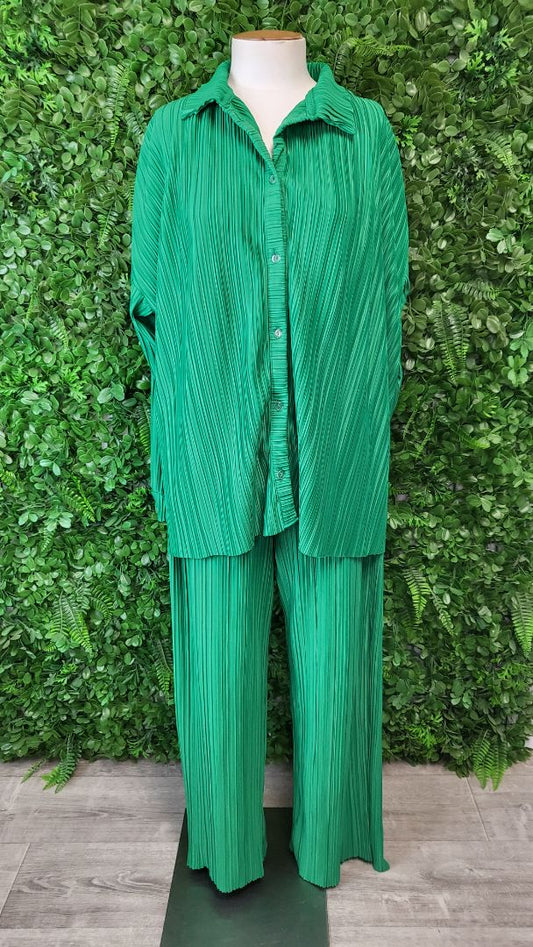Boohoo Green Pleated Pant Set (10)