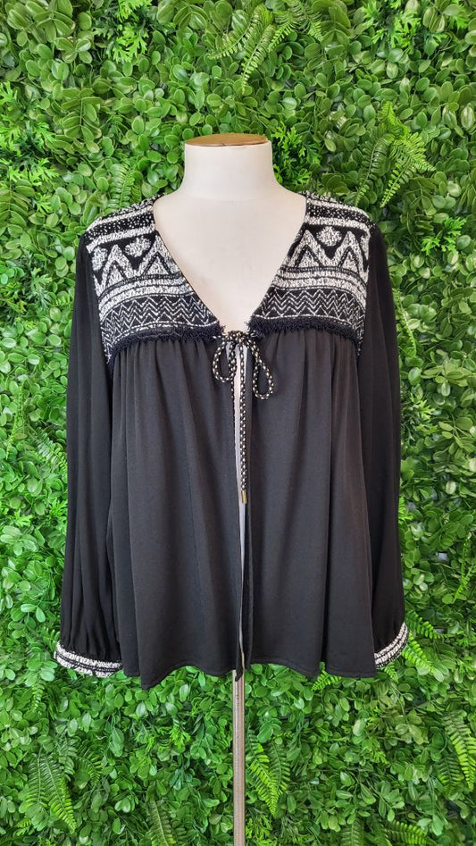 Eb & Ive Black Boho Top (10-12)