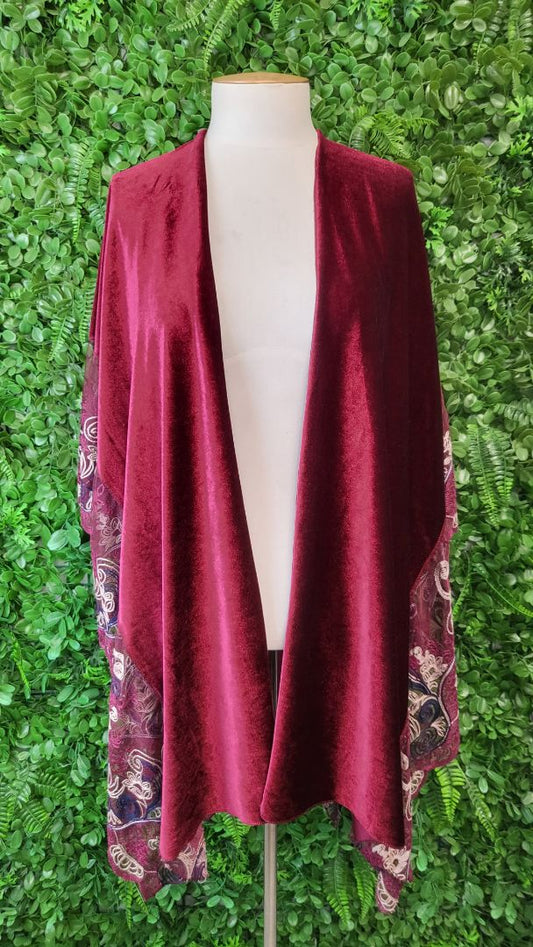 Unknown Bordeaux Velveteen Kimono (OSFM)