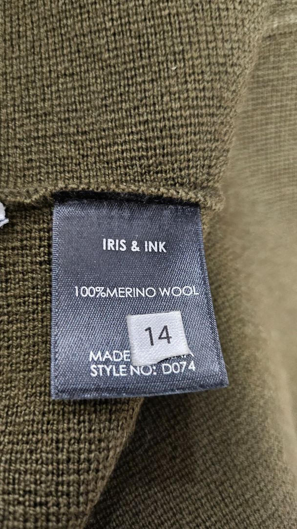 Iris & Ink Olive Merino Knit Dress (14)