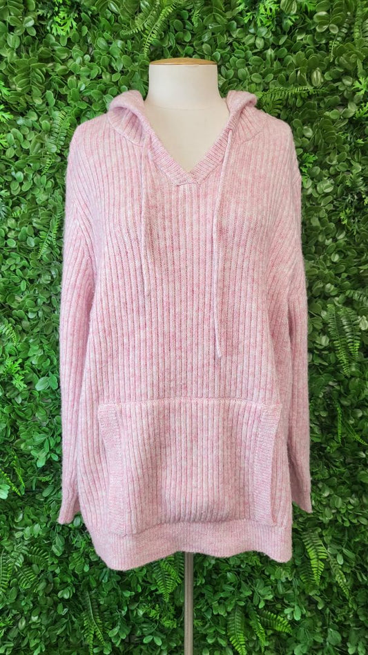 Suzanne Grae Pink Ribbed Knit Hoodie (2XL)