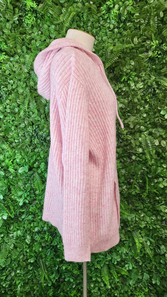 Suzanne Grae Pink Ribbed Knit Hoodie (2XL)
