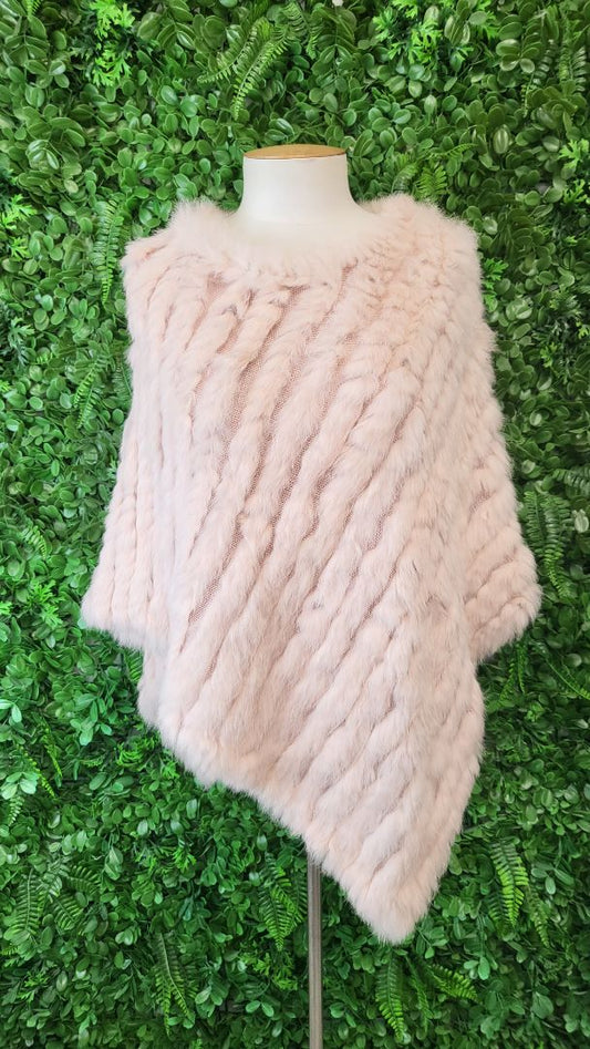 Unknown Blush Rabbit Fur Poncho (OSFM)