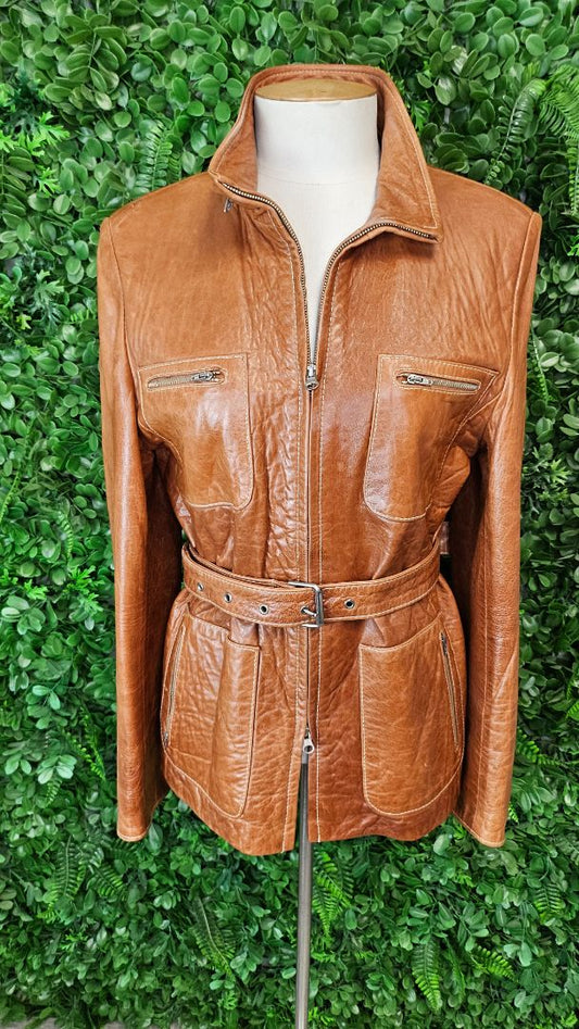 Unknown Tan Vintage Leather Jacket (10-12)