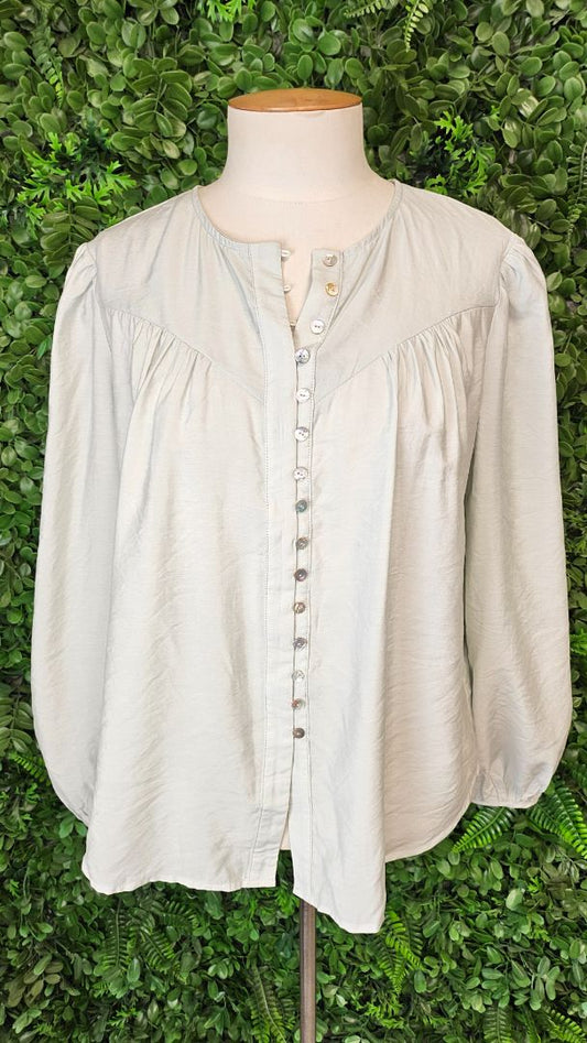 Drama The Label Pastel Mint Green Collarless Top BNWT (10)