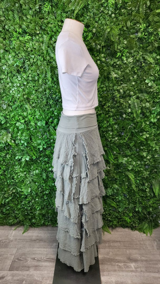 Donna Donna Sage Ruffle Tier Skirt (10-12)