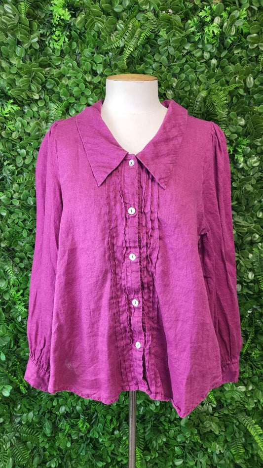 Eb & Ive Raspberry Linen Collared Top (10)
