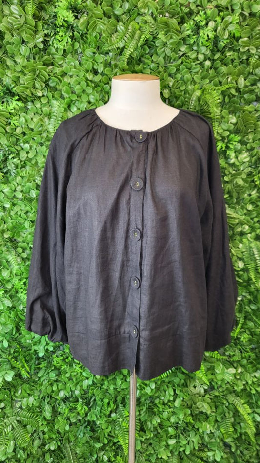 Eb & Ive Black Linen Button Blouse (10)