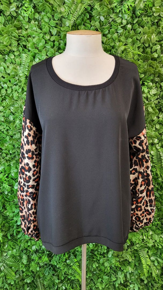 Charlo Black Animal Print Sleeve Top (8-10)