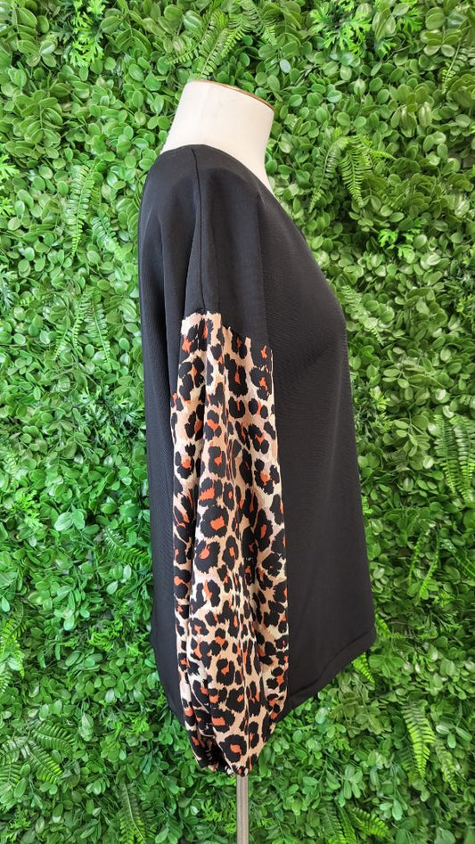 Charlo Black Animal Print Sleeve Top (8-10)
