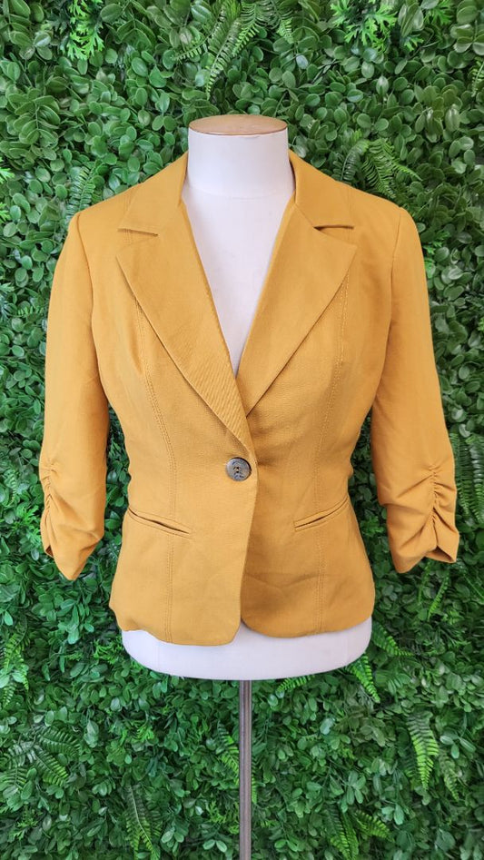 XOXO Mustard Ruched Sleeve Blazer (10)