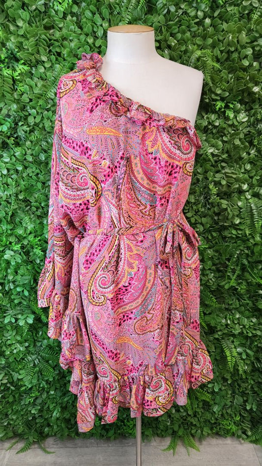 Augustine Print Frill Off Shoulder Dress (16)