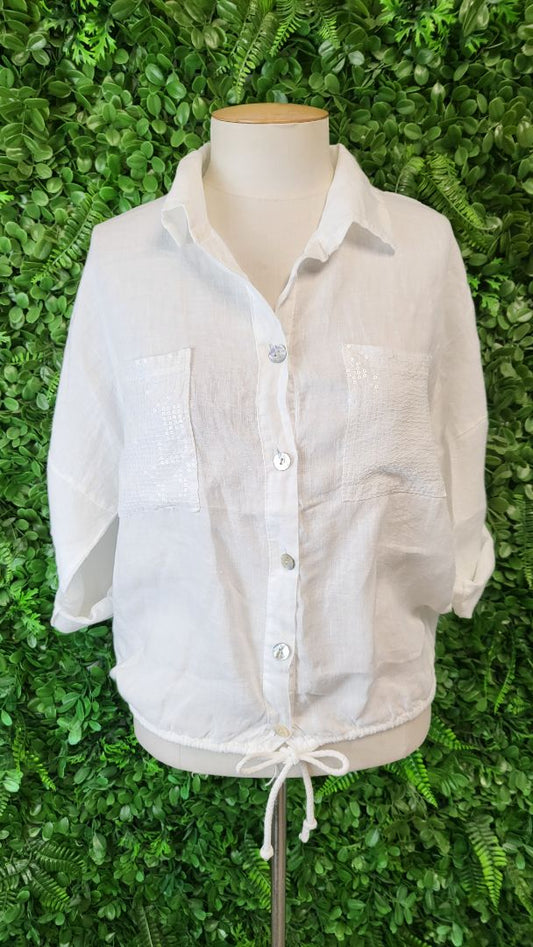 Made in Italy White Linen Sequin Jacket (12-14)