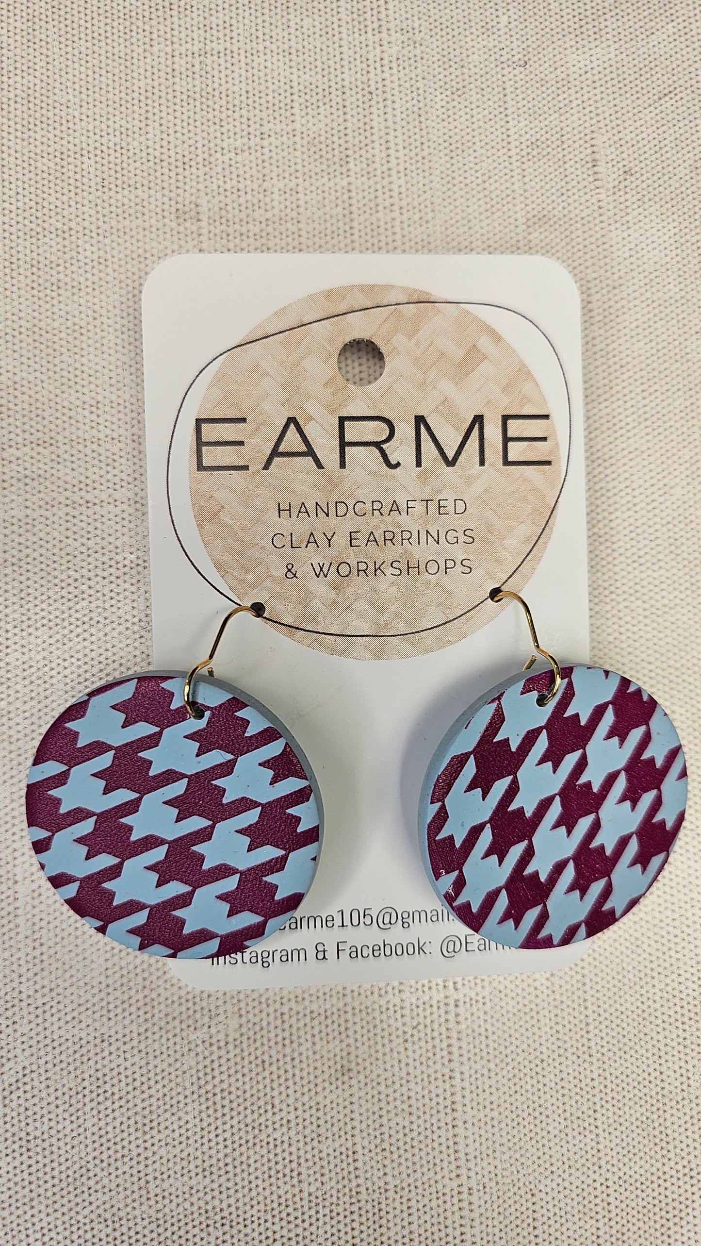 Earme Blue/Burgundy Houndstooth Earring BNWT