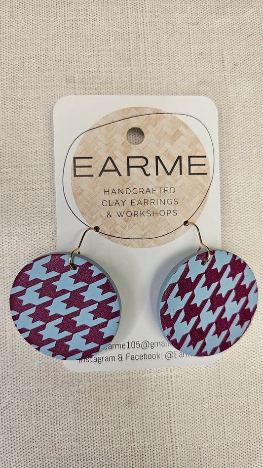 Earme Blue/Burgundy Houndstooth Earring BNWT